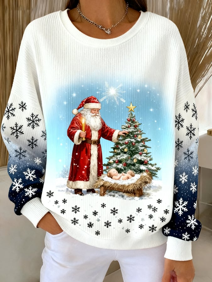 Women's Casual Christmas Print Knit Sweatshirt