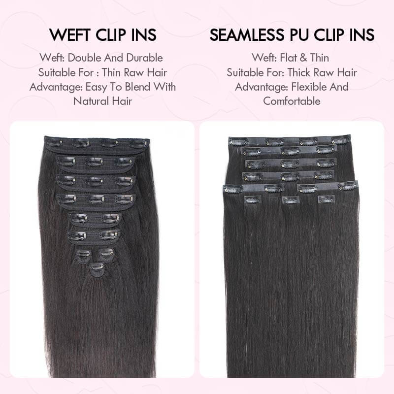 QVR Invisible 9PCS Weft Clip In Hair Extensions 5PCS Volumizer Natural Straight PU Clip In Human Hair