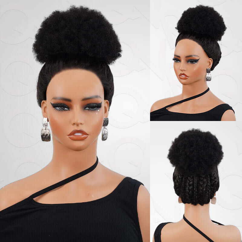 QVR Drawstring Ponytail Extension Afro Puff Human Hair Ponytail Hairstyle