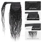 QVR Kinky Curly Ponytail Extension Human Hair Wrap Around Natural Black Clip In Ponytail Hair