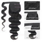 QVR Body Wave Ponytail Extension Human Hair Wrap Around Natural Black Clip In Ponytail Hair