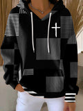 Women's Casual Autumn Faith Contrast Color Square Striped Cardigan Hoodie