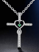 Women's Cross Encrusted Zircon Pendant Love Shaped Birthstone Necklace