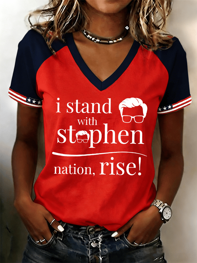 🔥Buy 3 Get 15% Off🔥Women's "I Support Him" Late-Night Comedy Enthusiast Graphic Print Raglan Short Shirt