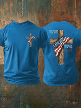 Men's Stand For The Flag Kneel For The Cross Printed Casual T-Shirt
