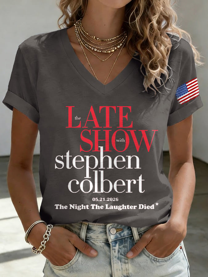 🔥Buy 3 Get 15% Off🔥V-Neck Retro Late Show 05.21.2026 The Night The Laughter Died Print T-Shirt