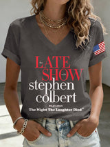 🔥Buy 3 Get 15% Off🔥V-Neck Retro Late Show 05.21.2026 The Night The Laughter Died Print T-Shirt