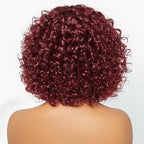 QVR Burgundy Water Wave Short Pixie Cut Wigs With Bangs Ombre Color Bob Wigs
