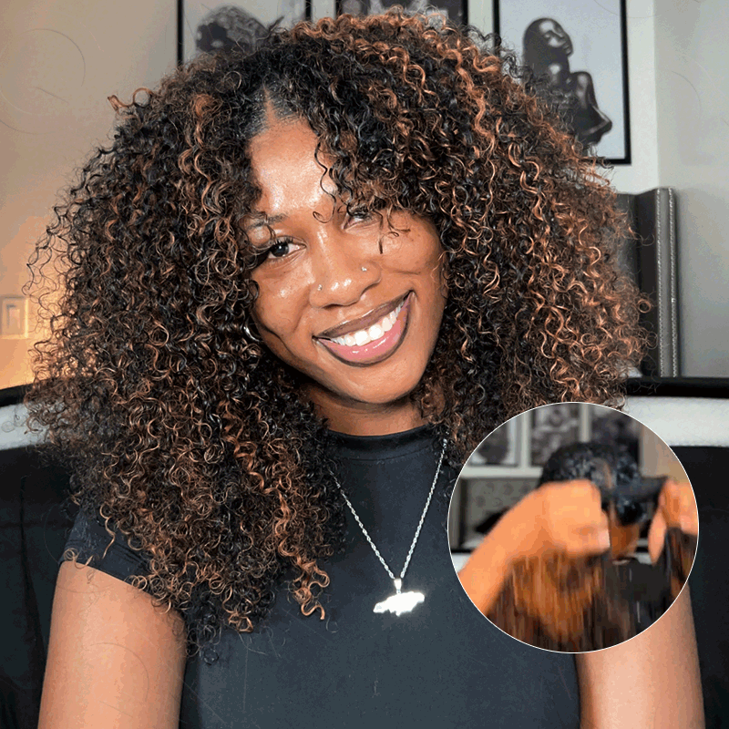 QVR Salt Pepper Kinky Curly V Part Wigs No Leave Out Invisible Lace Edge Human Hair Wig