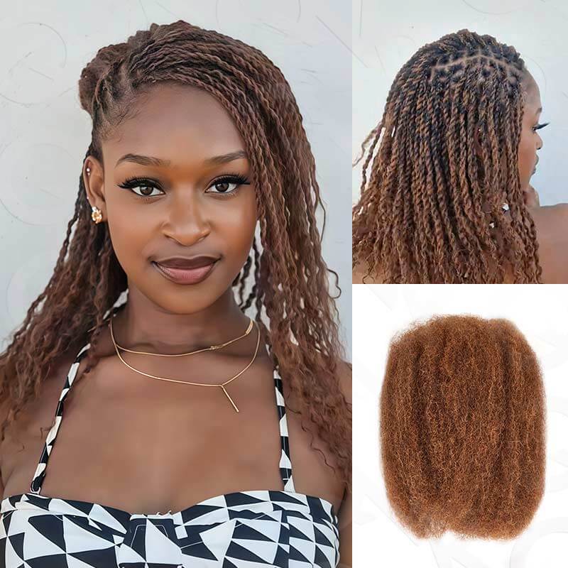 QVR Affordable Afro Kinky Bulk Human Hair Auburn Color For Braiding DreadLock