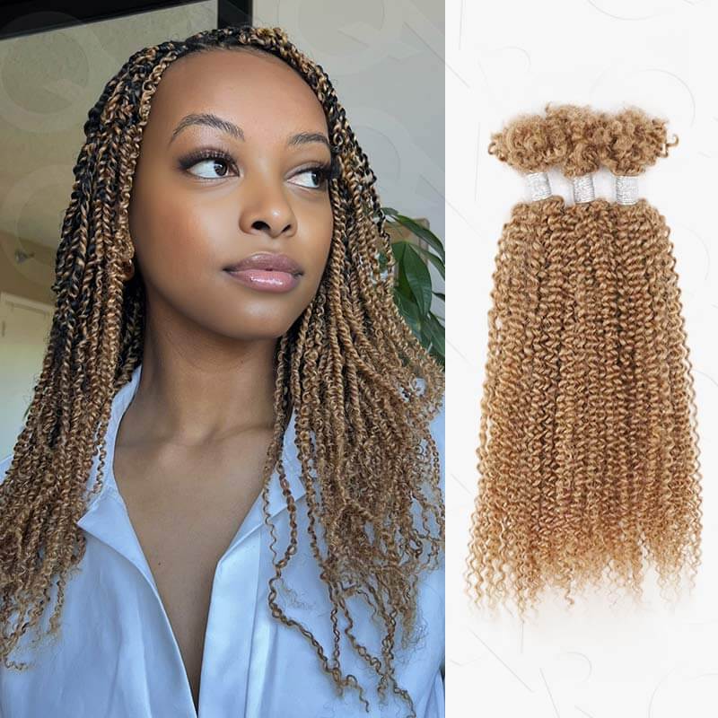 QVR Honey Blonde Afro Kinky V Bulk for Kinky Twist Crochet Braiding Hair