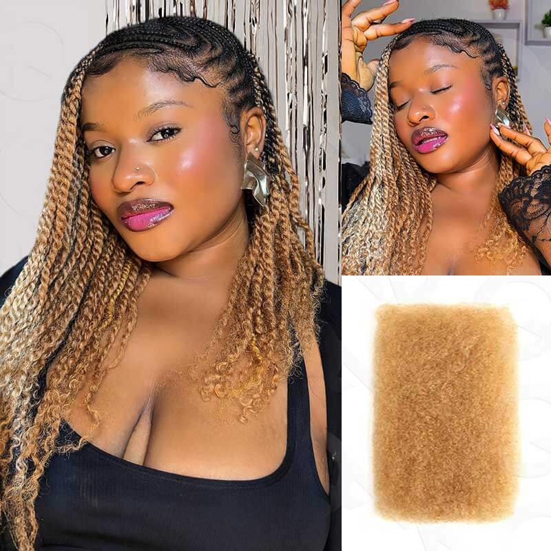 QVR Honey Blonde Color Afro kinky Bulk Hair Extensions For Braiding Dreadlock Human Hair