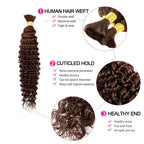 QVR Deep Wave Braiding Hair for Boho Braids #4 Chocolate Brown Bulk Human Hair No Weft