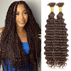 QVR Deep Wave Braiding Hair for Boho Braids #4 Chocolate Brown Bulk Human Hair No Weft