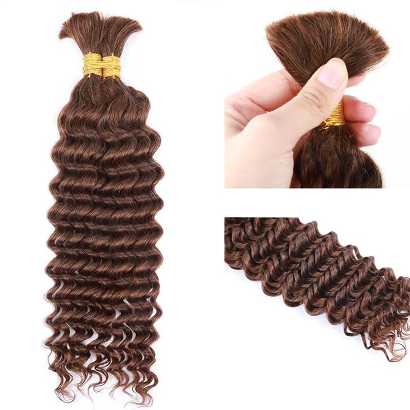 QVR Deep Wave Braiding Hair for Boho Braids #4 Chocolate Brown Bulk Human Hair No Weft