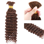 QVR Deep Wave Braiding Hair for Boho Braids #4 Chocolate Brown Bulk Human Hair No Weft