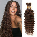QVR Deep Wave Braiding Hair for Boho Braids #4 Chocolate Brown Bulk Human Hair No Weft