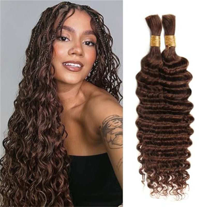 QVR Deep Wave Braiding Hair for Boho Braids #4 Chocolate Brown Bulk Human Hair No Weft