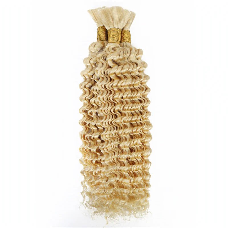 QVR Human Braiding Hair for Boho Braids #613 Blonde Deep Wave Bulk Human Hair No Weft