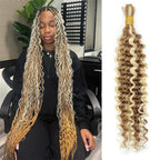 QVR Human Braiding Hair P27/613 Highlight Deep Wave Bulk Hair for Boho Braids