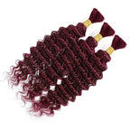 QVR Burgundy Deep Wave Bulk Hair Extensions for Boho Knotless Braiding