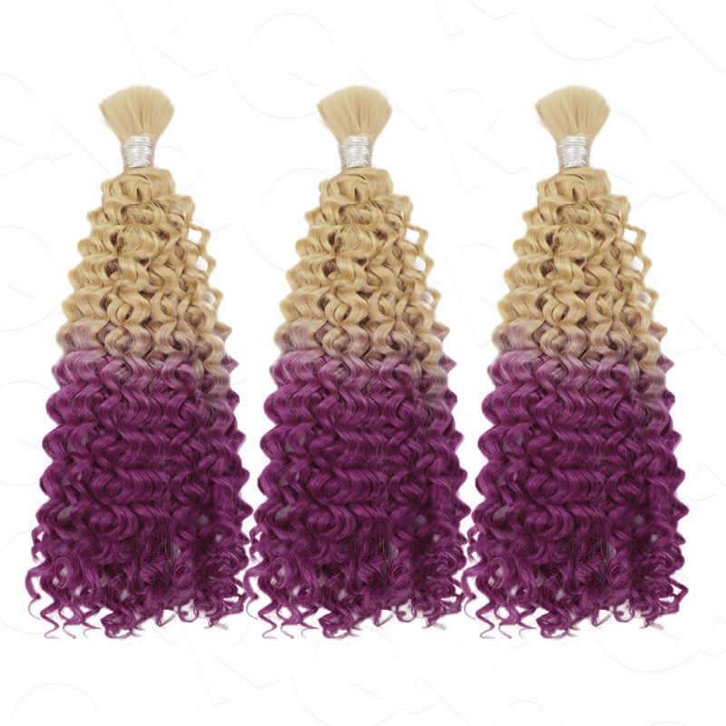 QVR Ombre #T20/VIOVLET Water Wave Bulk Hair Extensions for Boho Knotless Braiding