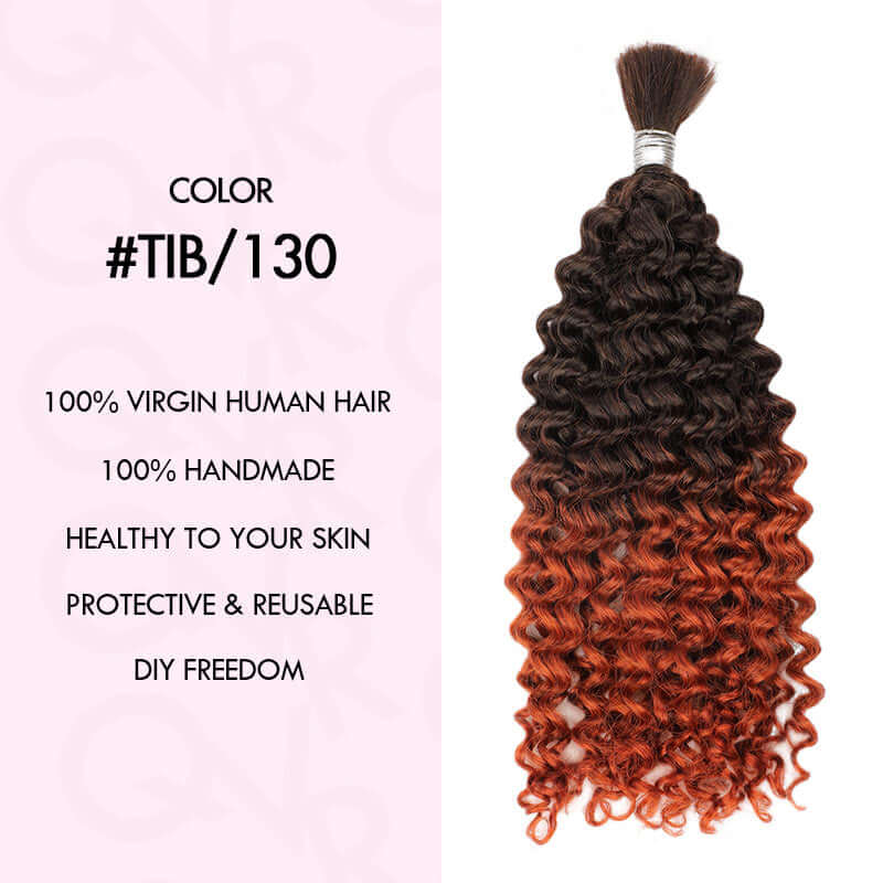 QVR Ombre #T1B/130 Water Wave Bulk Hair Extensions for Boho Knotless Braiding