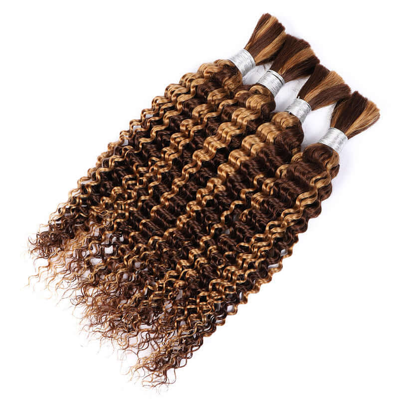 QVR Highlight P4/27 Kinky Curly Bulk Hair Extensions for Boho Knotless Braiding