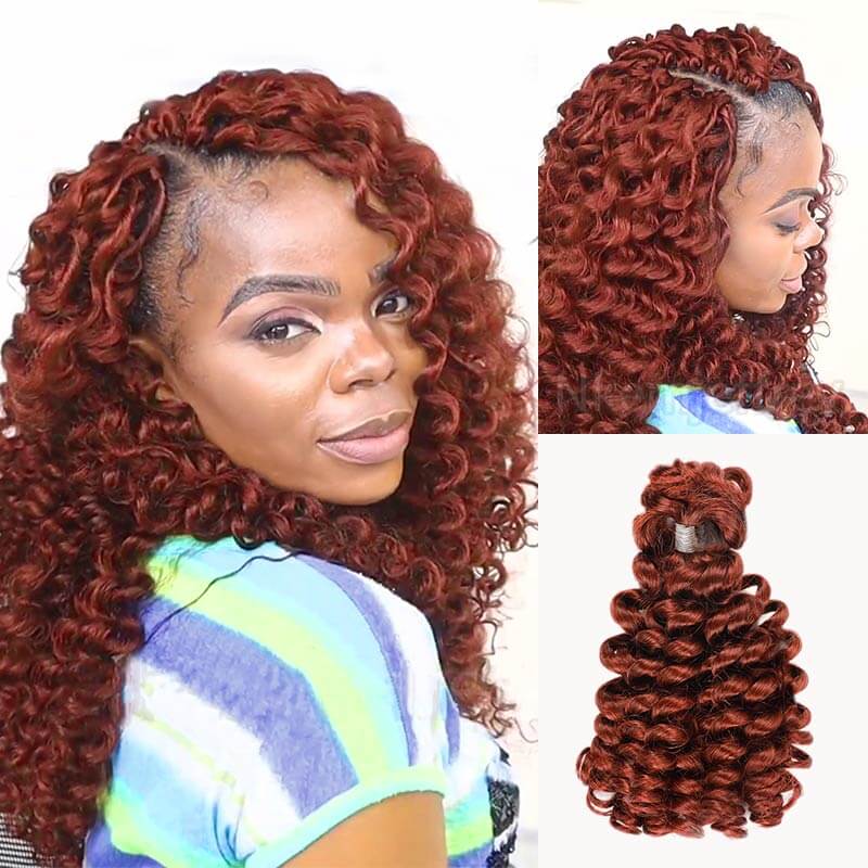 QVR Reddish Brown Bouncy Curl Bulk Hair Extensions For Crochet Braids Human Hair