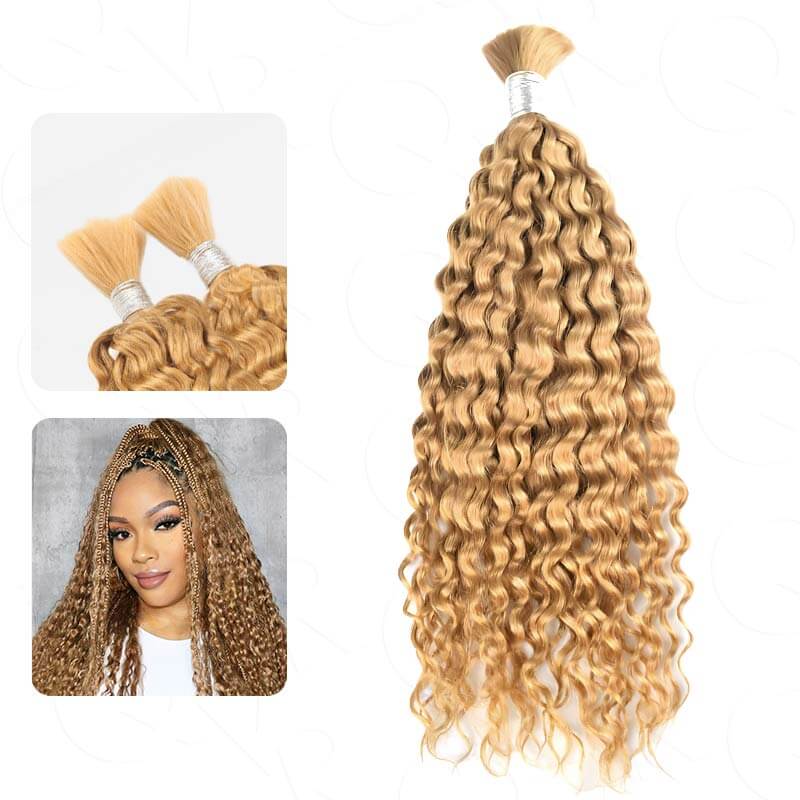 QVR Honey Blonde #27 Water Wave Bulk Hair Extensions for Boho Knotless Braiding