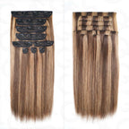 QVR Highlight #P4/30 9PCS Weft Clip In Hair Extensions Volumizer #P4/27 Straight Clip In Human Hair