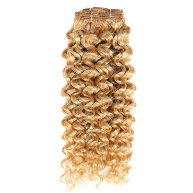 QVR #613 Hair 7Pcs Clip in Hair Extension Brazilian Jerry Curly Blonde Color Virgin Human Hair