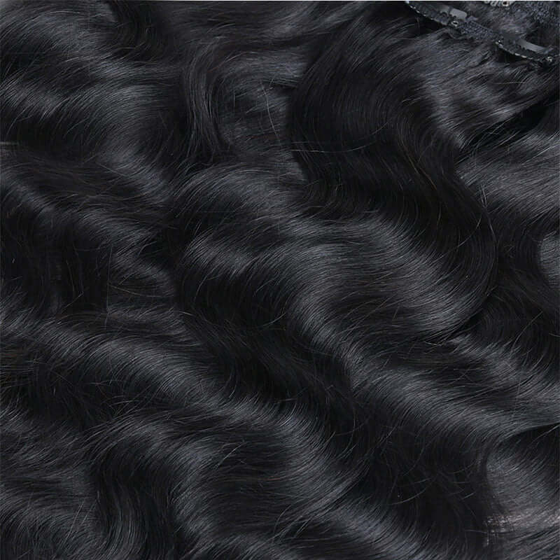QVR Body Wave Hair 7Pcs Clip in Hair Extension Brazilian Natural Black Virgin Human Hair