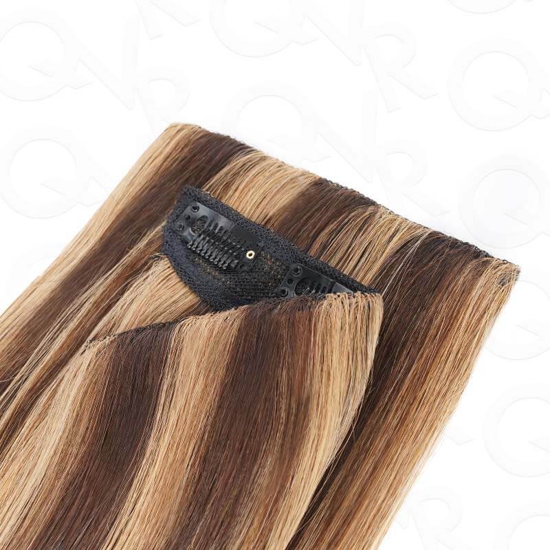 QVR Highlight #P4/30 9PCS Weft Clip In Hair Extensions Volumizer #P4/27 Straight Clip In Human Hair
