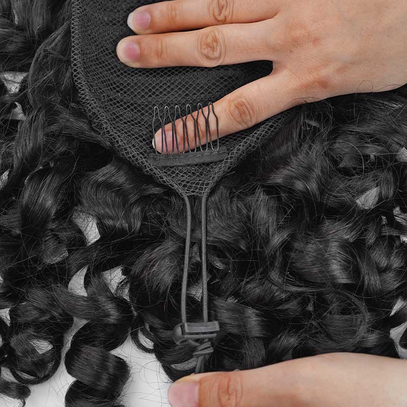 QVR Drawstring Ponytail Extension Bouncy Curl Human Hair Ponytail Hairstyle