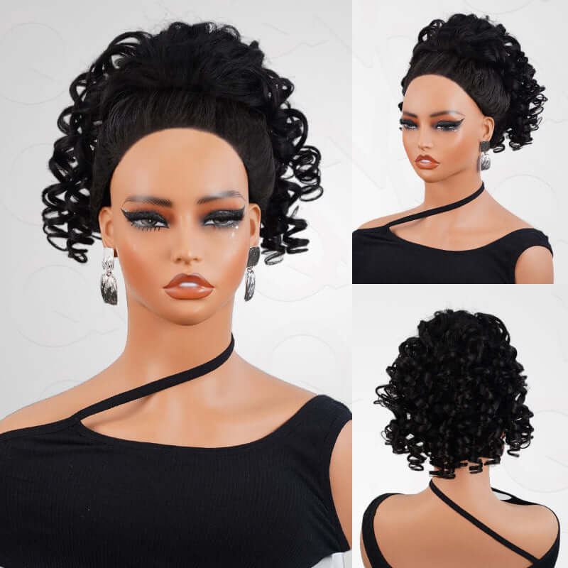 QVR Drawstring Ponytail Extension Bouncy Curl Human Hair Ponytail Hairstyle