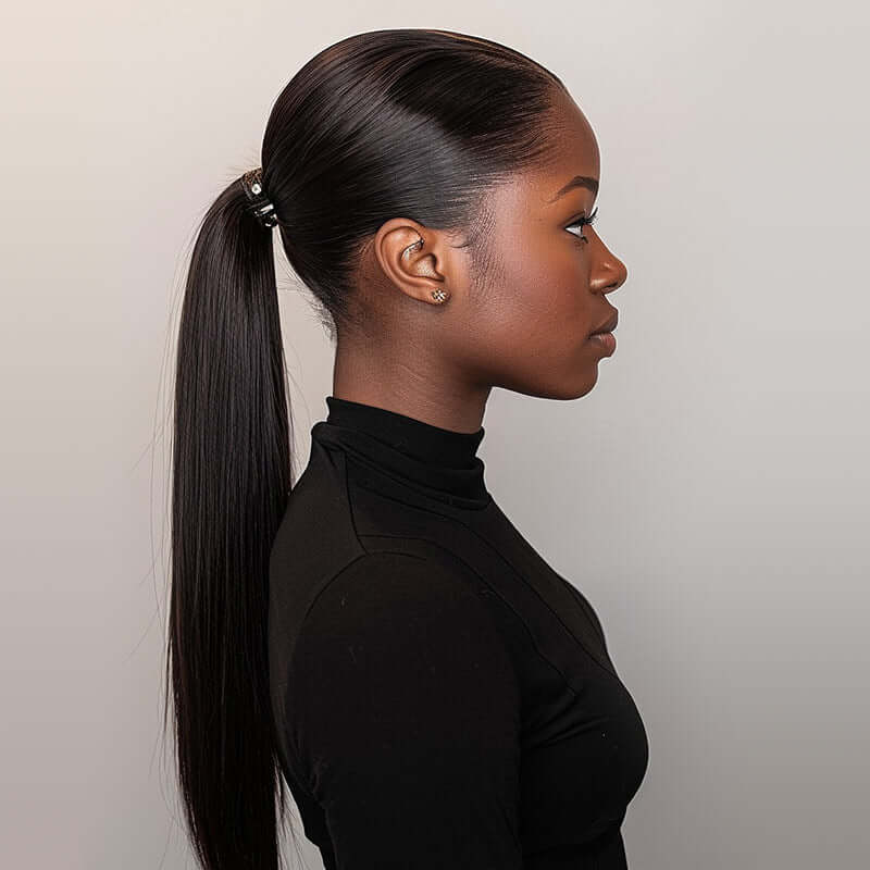 QVR Straight Ponytail Extension Human Hair Wrap Around Natural Black Clip In Ponytail Hair