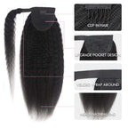 QVR Kinky Straight Ponytail Extension Human Hair Wrap Around Natural Black Clip In Ponytail Hair