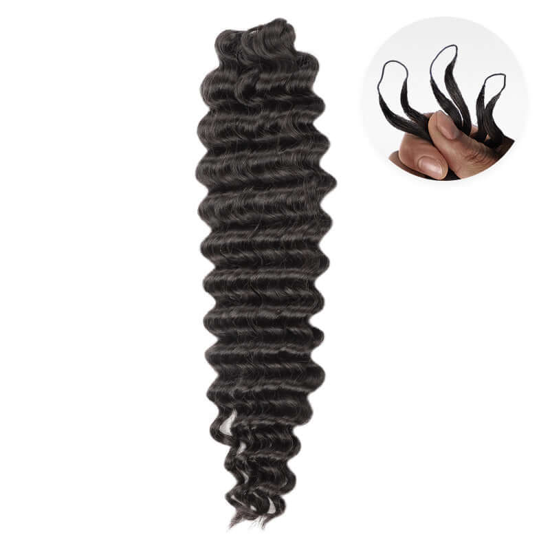 QVR Soft Deep Wave Feather Crochet Braid Natural Black Human Hair Extensions
