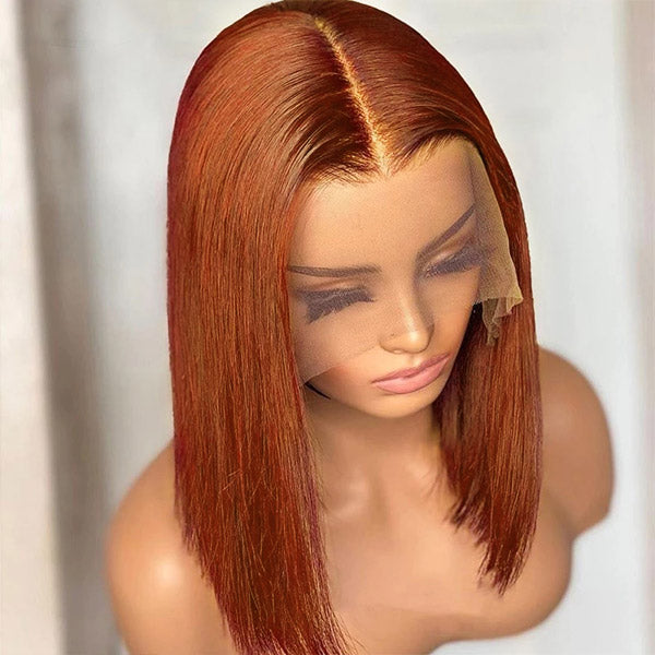 QVR Ginger Short Bob Wigs 4x4 13x4 Straight Human Hair Wig 180% Lace Front Orange Wigs