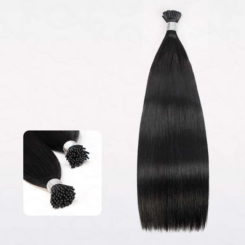 QVR Afro Kinky Curly I Tip Hair Extensions Natural Black Human Hair