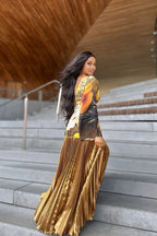 Tropical Wave Pleated Maxi Dress