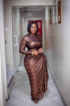 Liquid Bronze Asymmetric Tail Maxi Dress