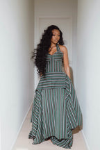 Asymmetric Striped High-Low Maxi Skirt