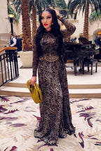 Brown Sheer Mesh Slim-Fit Maxi Dress