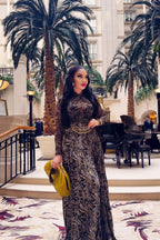 Brown Sheer Mesh Slim-Fit Maxi Dress