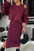 Women's Solid Color Pullover Hoodie Sleeveless Side Open Dress Set