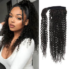 QVR Straight Ponytail Extension Human Hair Wrap Around Natural Black Clip In Ponytail Hair