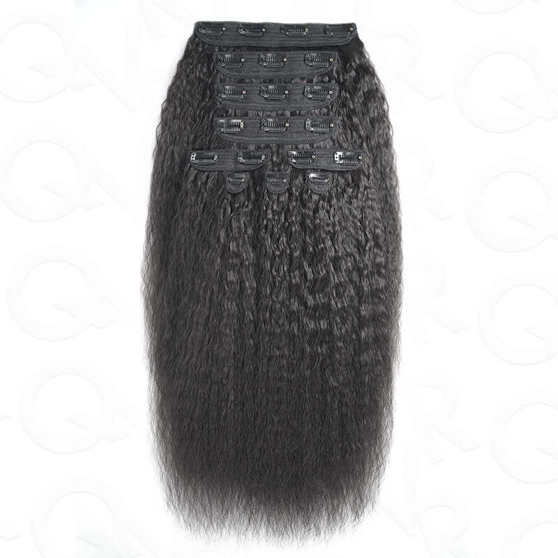 QVR Thick 9PCS Weft Clip In Hair Extensions 5PCS Volumizer Kinky Straight Clip In Human Hair
