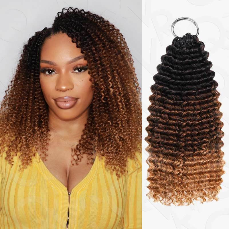QVR Ombre #T1B/30/27 Small Kinky Curly Machine Made Feather Crochet Human Hair Extensions